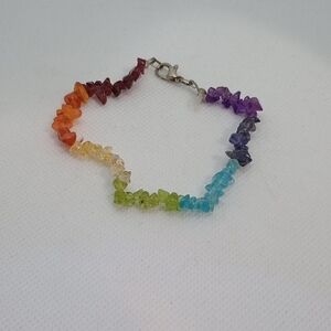 Handmade 7 Chakra Rainbow Gemstone Crystal Chip Bracelet Boho Spiritual Festival